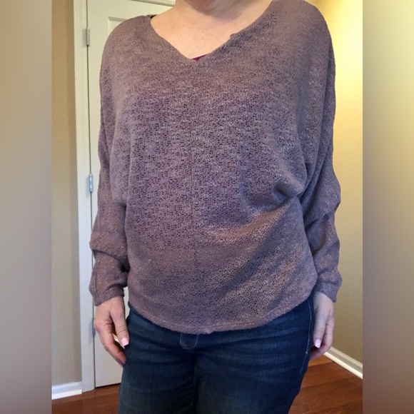 Light Woven Sweater with Dolman Sleeves - Plum - medium, comfy, sheer weave - Picture 2 of 5
